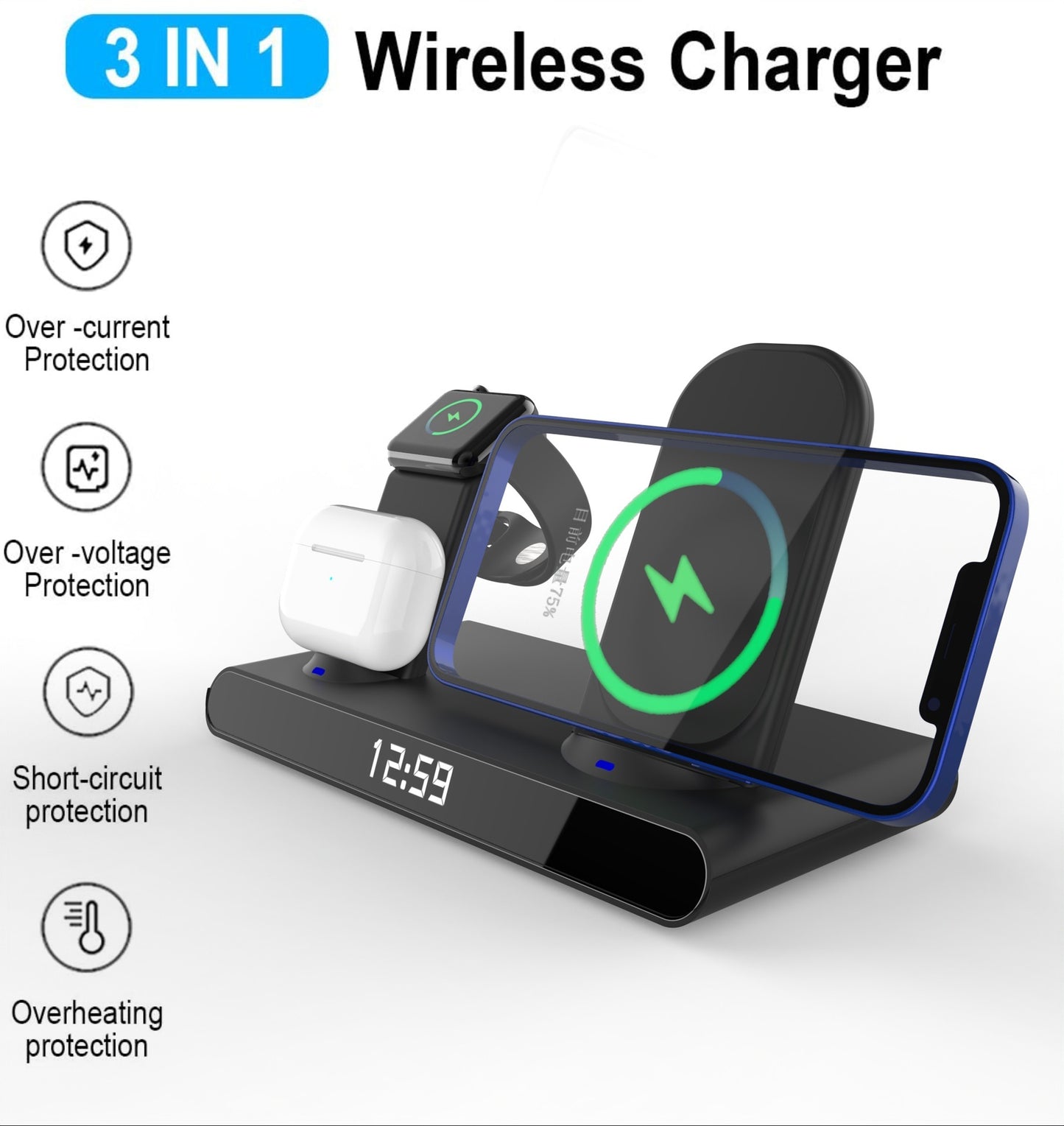 Clock 15W 3-in-1 Wireless Charger