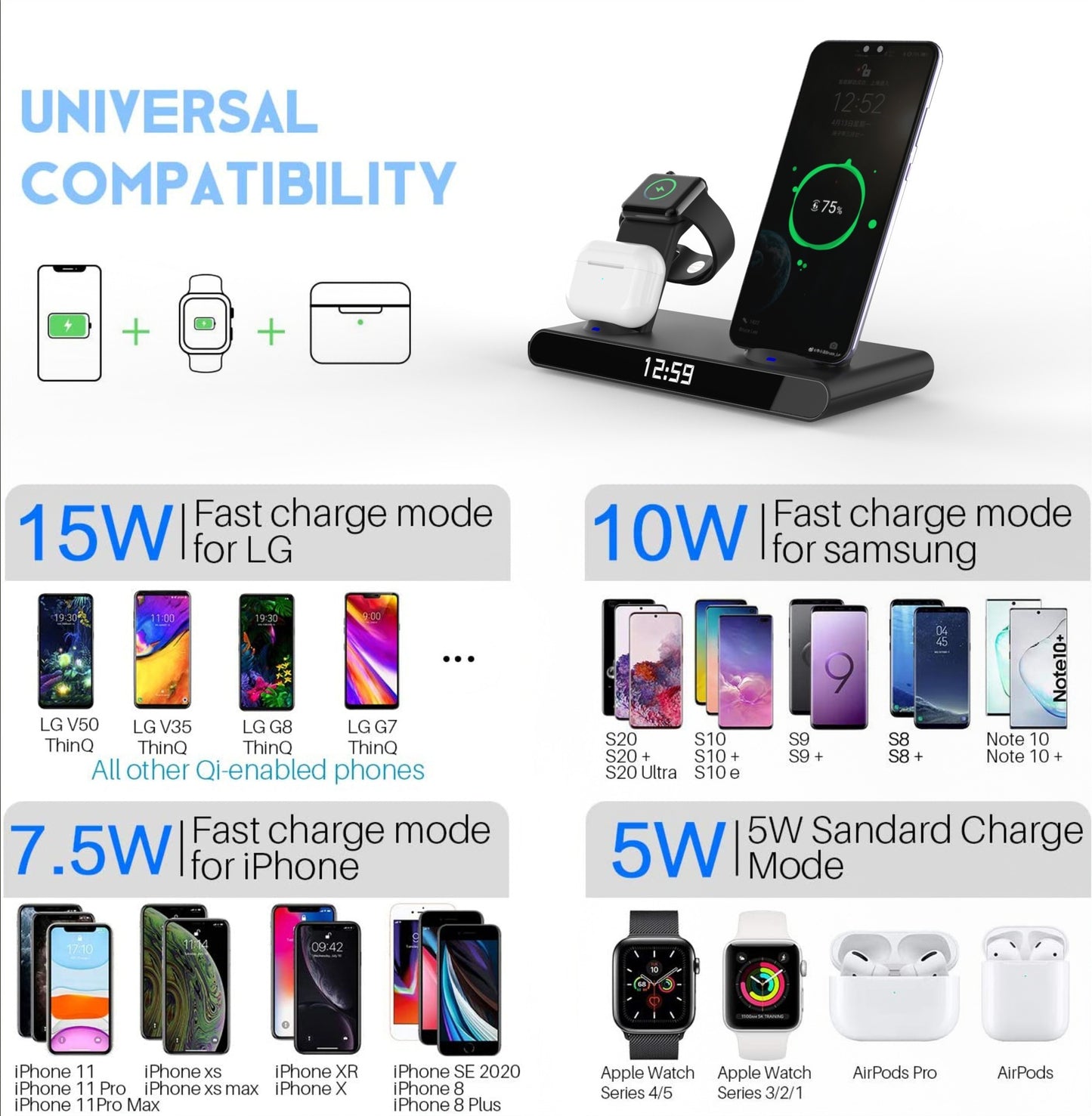 Clock 15W 3-in-1 Wireless Charger