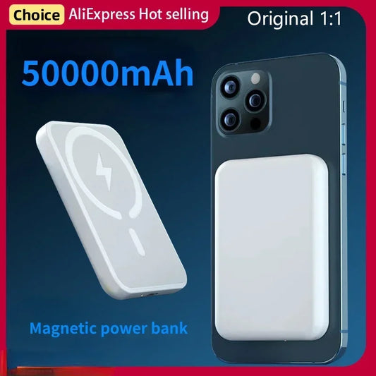 50000mAh Portable Wireless Charger Macsafe Auxiliary Backup External Magnetic Battery Pack Power Bank for IPhone 15 14 13