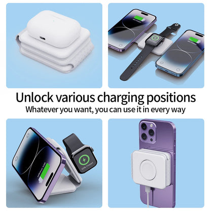 30W Magnetic Wireless Charger Pad Macsafe Foldable for iPhone 14 13 12 Pro Max Apple Watch 8 7 AirPods 3 in 1 Fast Charging Dock