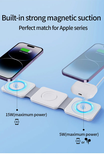 Magnetic Wireless Charger 3 in 1 for iPhone 15 14 13 12 11 Pro Max Apple Watch AirPods Fast Charging Dock Station Magsafe Type C