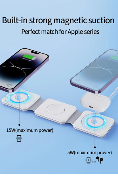 30W Magnetic Wireless Charger Pad Macsafe Foldable for iPhone 14 13 12 Pro Max Apple Watch 8 7 AirPods 3 in 1 Fast Charging Dock