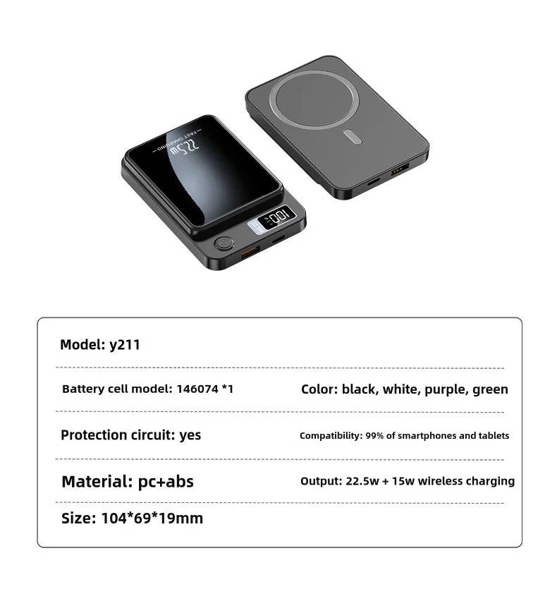 Magnetic Wireless 10000mAh 22.5W Power Bank Fast Charger For Magsafe Portable Auxiliary Battery Pack For Iphone Huawei