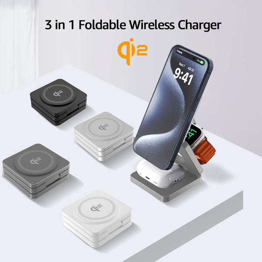 3 in 1 Foldable Magnetic 25W Qi2 Wireless Charger Fast Charging Sation for iPhone 16 15Pro/Max/Plus for Apple Watch 9/8/7/6/5