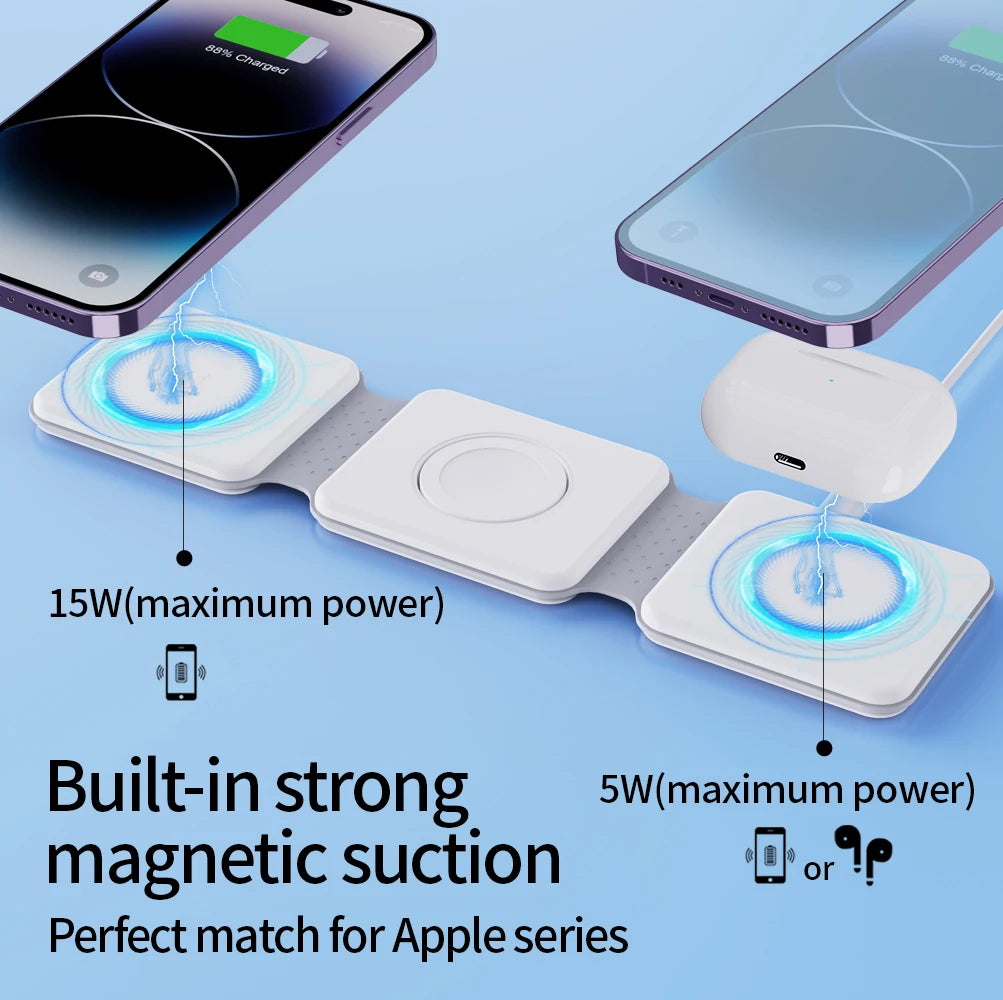 30W Magnetic Wireless Charger Pad Macsafe Foldable for iPhone 14 13 12 Pro Max Apple Watch 8 7 AirPods 3 in 1 Fast Charging Dock