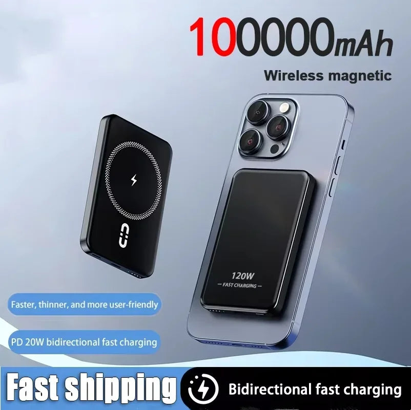 100000mAh Magsafe Charger Power Bank Thin and Light Portable Magnetic Wireless Fast Charging Power Bank Suitable for iPhone