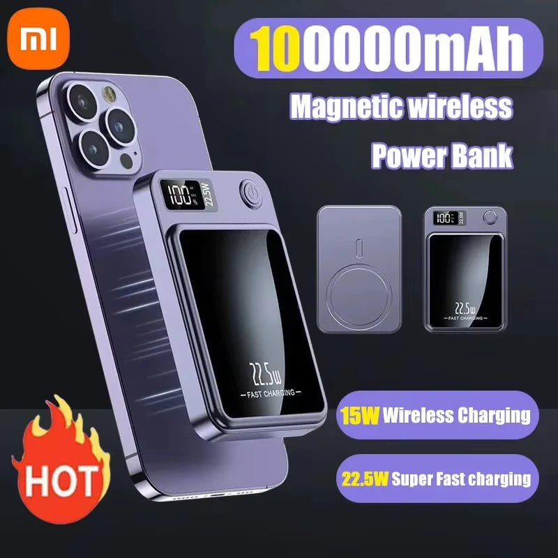 Xiaomi 100000mAh Wireless Magnetic Power Bank Super Fast Charging Ultra Capacity Digital External Battery Power Bank For Iphone